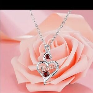Silver Heart Pendant Necklace with Red Accents